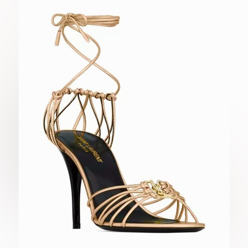 SAINT LAURENT Women's Babylone Sandals in Smooth Gold Leather